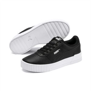 Puma Carina Leder Sneakers Damen Schwarz Weiß Silber | LSZDEQB-91