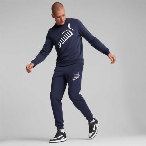 Puma Essentials+ Big Logo Crewneck Sweatshirts Herren Navy | MAOIPXR-86