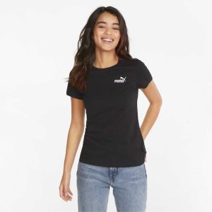 Puma Essentials+ Embroidery Tee Sport Bh Damen Schwarz | ZCSWPNG-64