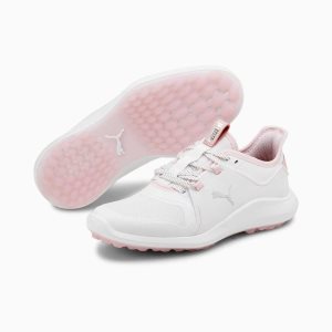 Puma Ignite Fasten8 Golfschuhe Damen Weiß Silber Rosa | TDXNCAG-60