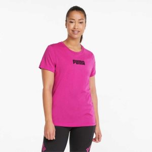 Puma Logo Kurzes Sleeve Sport Tee Sport Bh Damen Tiefeslila | DNUVZXG-09