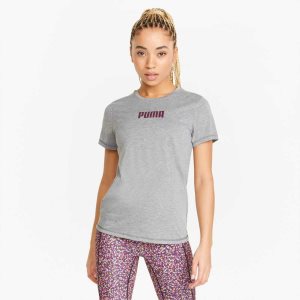 Puma Logo Kurzes Sleeve Sport Tee Sport Bh Damen Grau | WHNZXGS-03