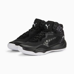 Puma Playmaker Pro Mid Courtside Basketballschuhe Herren Schwarz Weiß | KQYZWHO-72